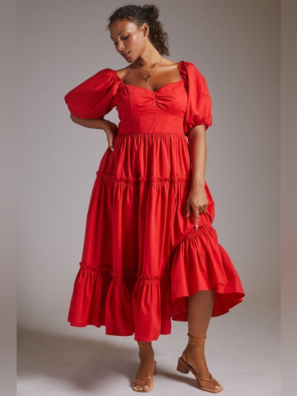 NWT Atsu Red Dress from Anthropologie Bold Puff Sleeve Midi Personal Closet Item